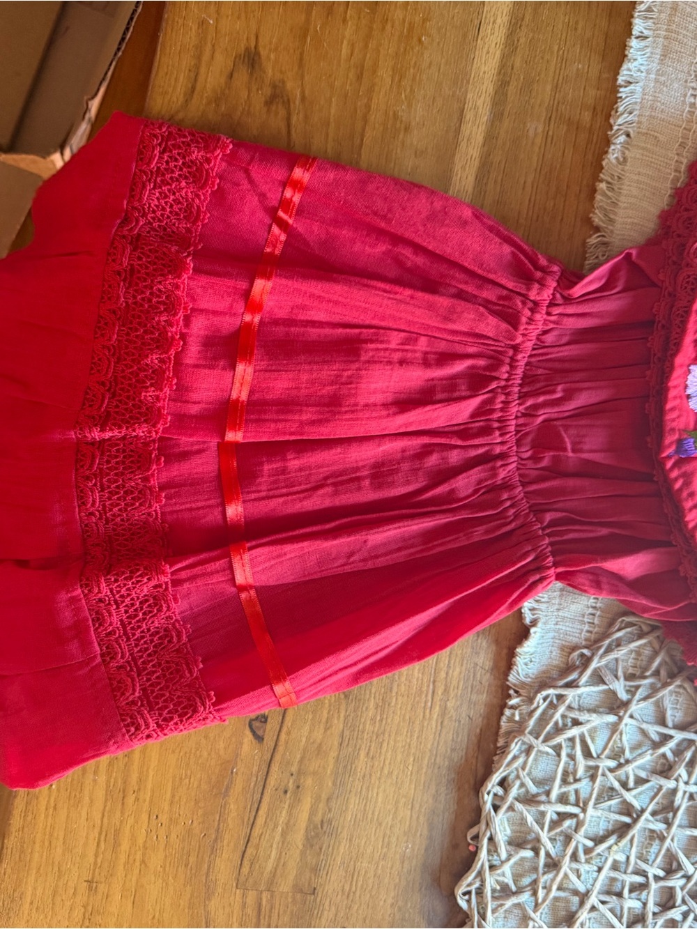 Girls Bright Red Lace-Trim Sleeveless Dress